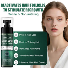 OURMUST Minoxidil 5% appliqué au cuir chevelu, couverture homogène.