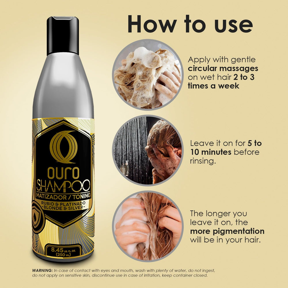OURO Shampoo Tonifiant – cheveux blonds après utilisation, neutralisation des reflets jaunes