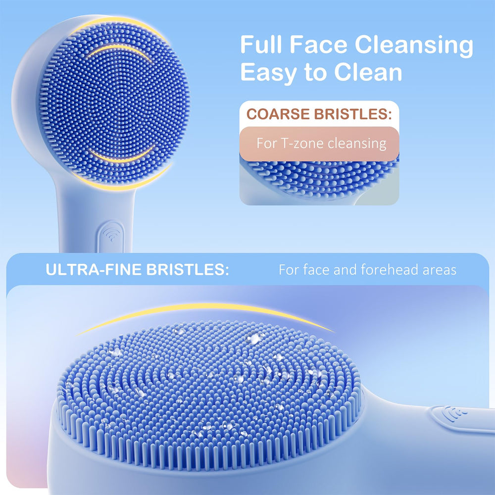 OUTIFUO brosse visage silicone bleue, massage et chaleur pour absorption des soins