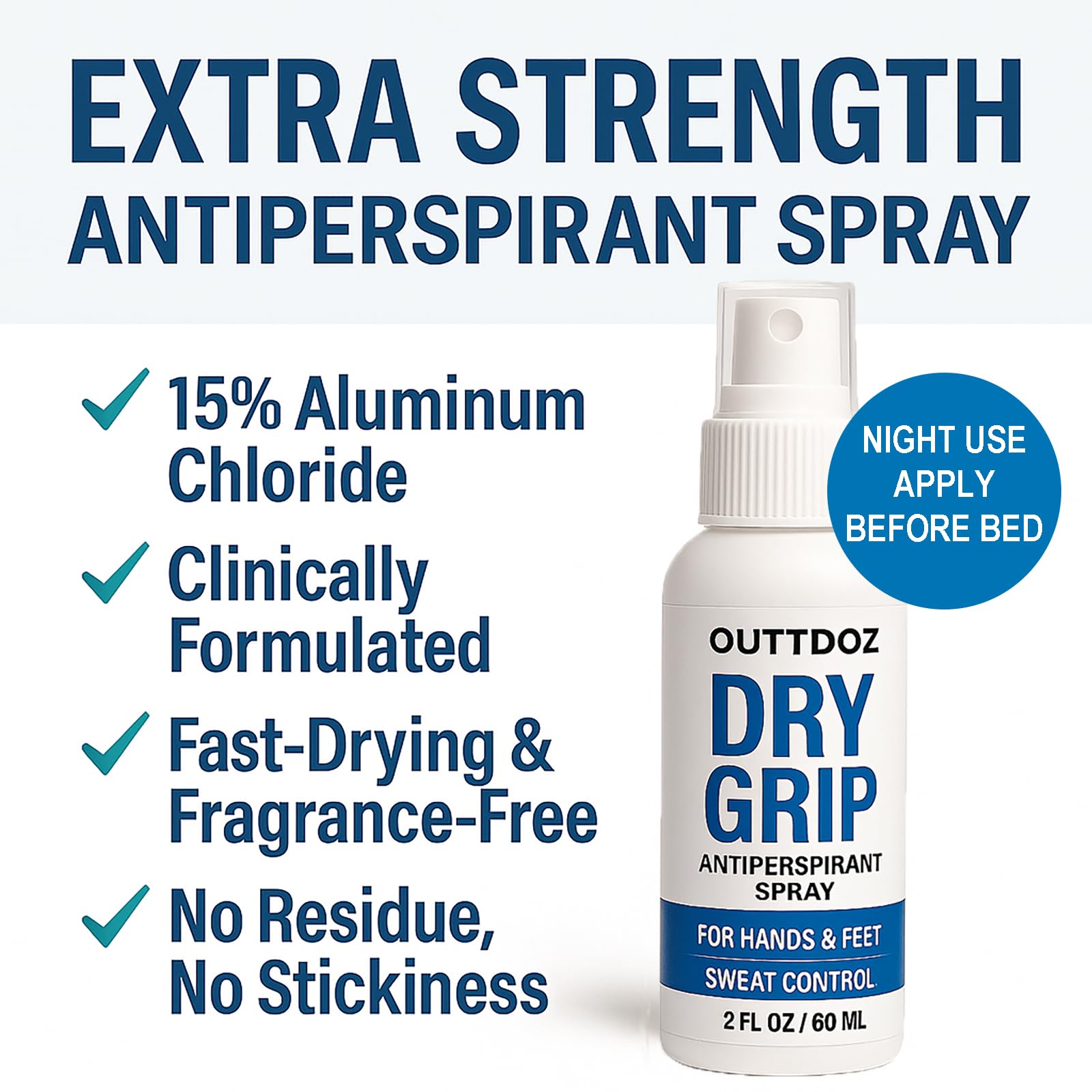 OUTTDOZ DryGrip – mains sèches en action, efficacité anti-transpiration fiable.