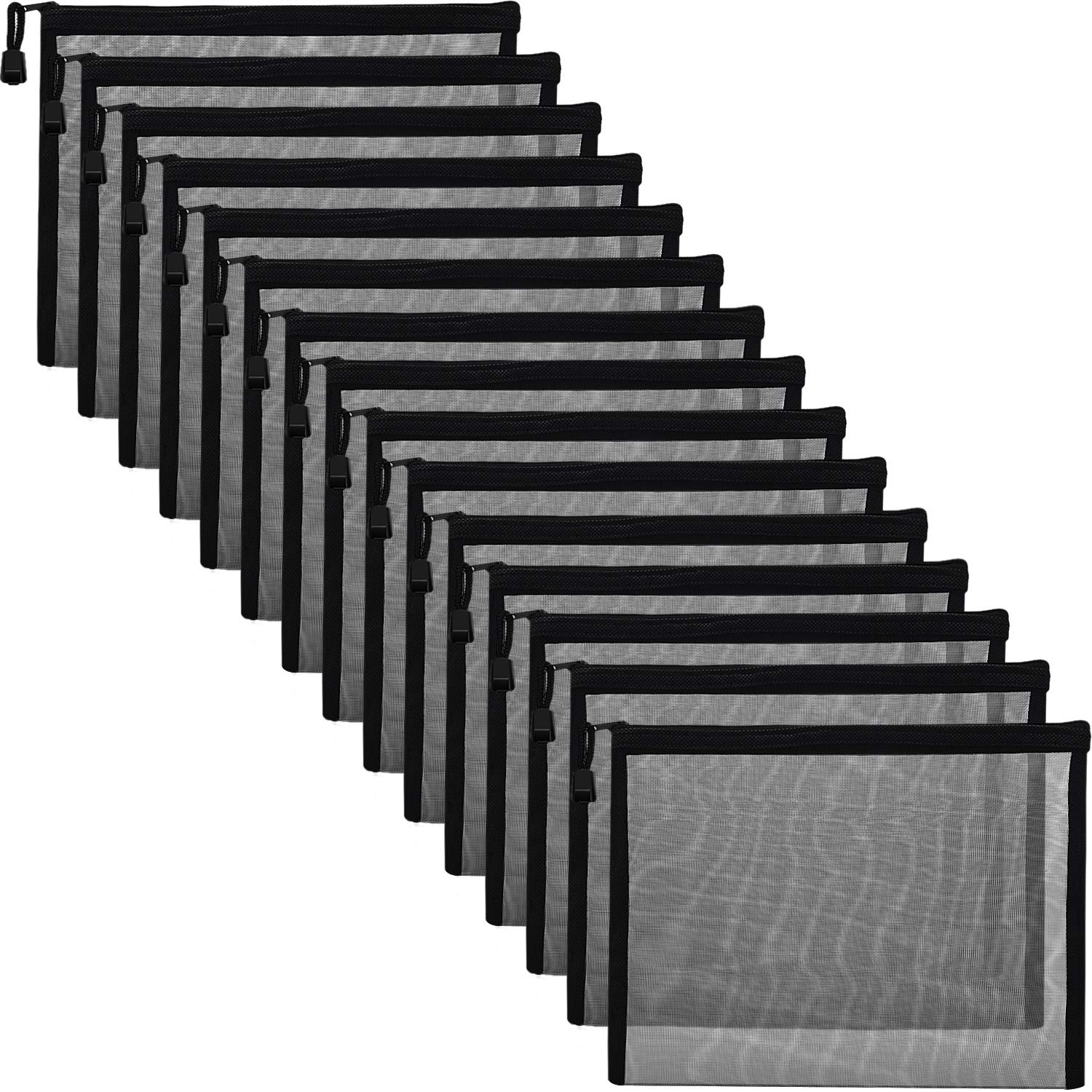Sacs en maille zippés Outus noirs, ensemble pratique de 15 pièces.