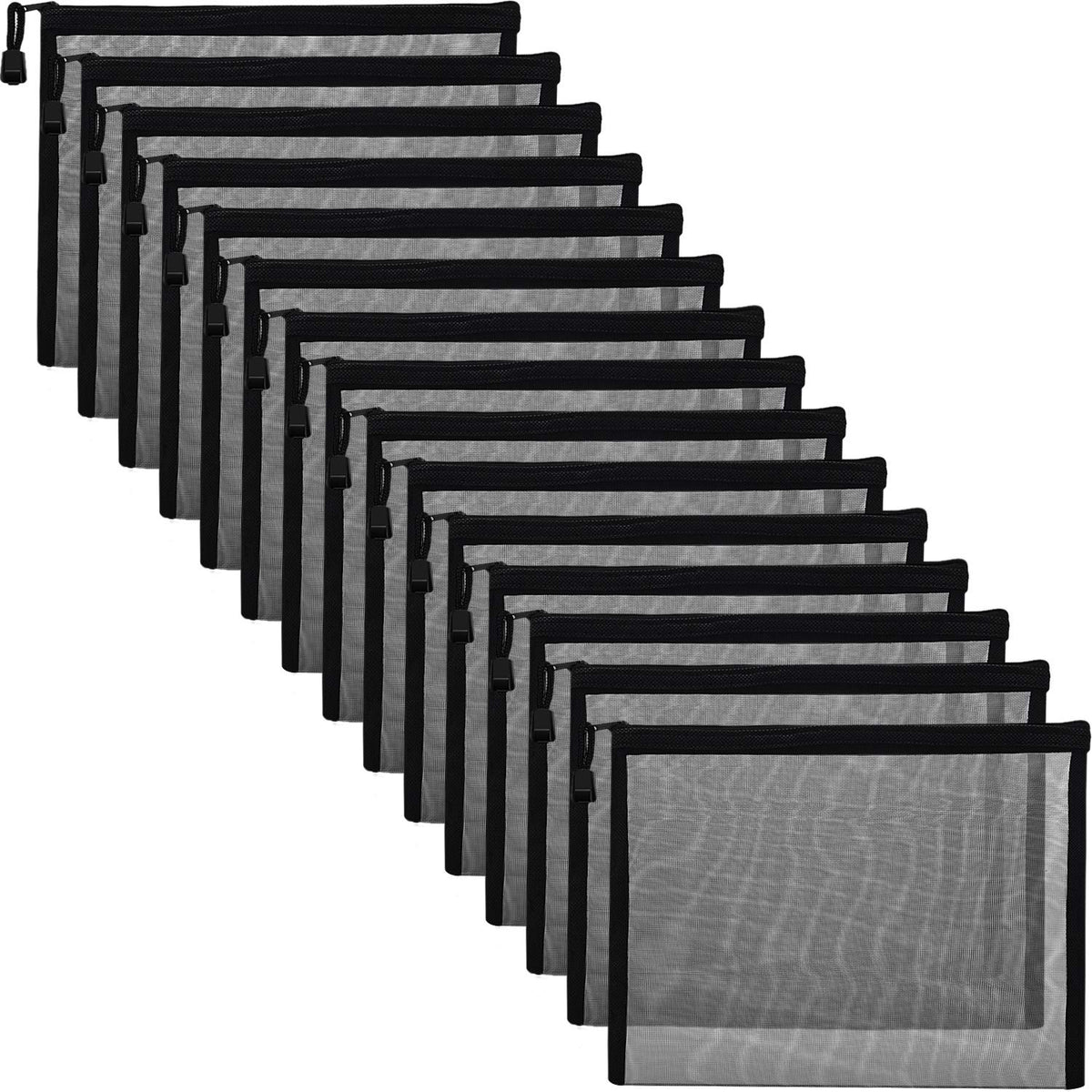 Sacs en maille zippés Outus noirs, ensemble pratique de 15 pièces.