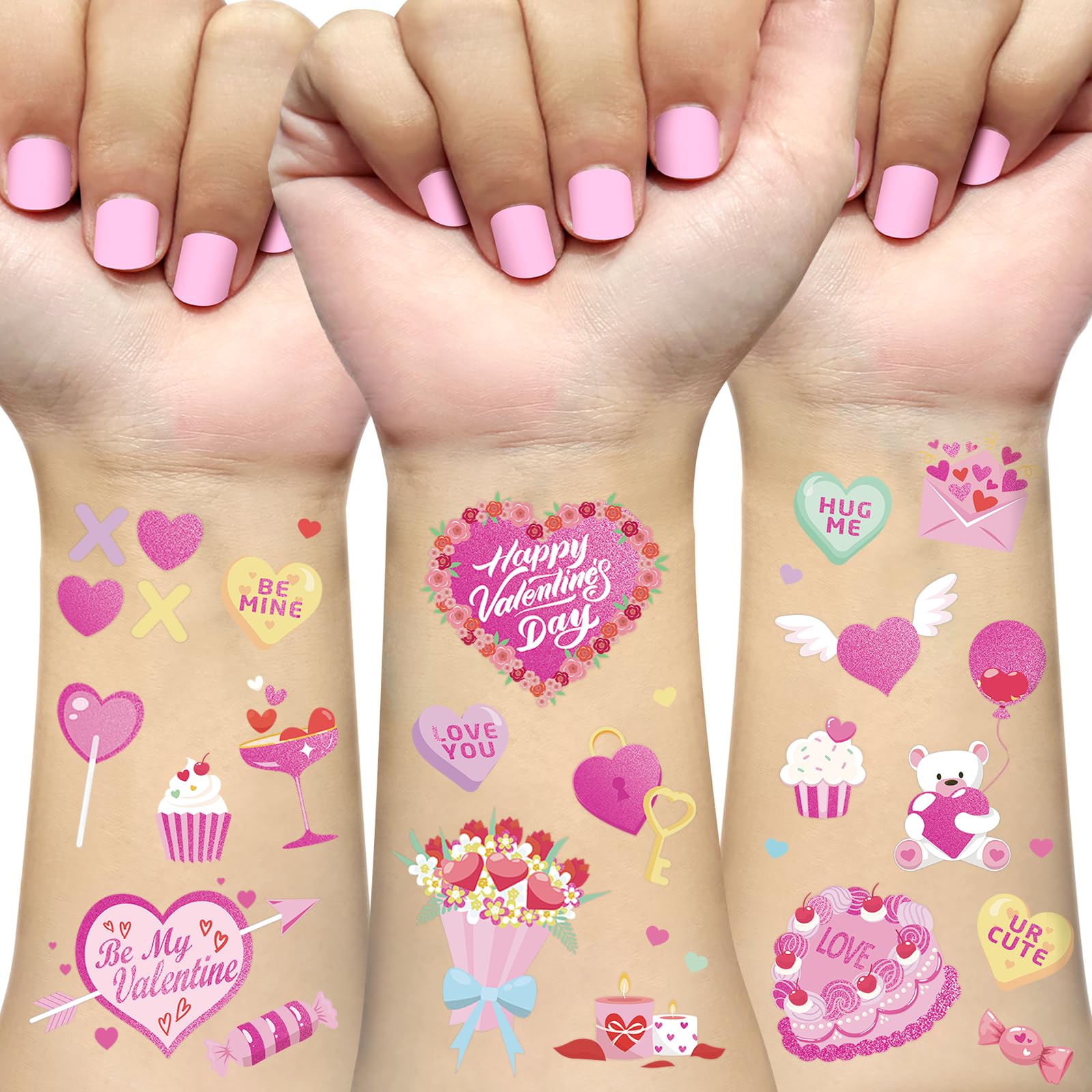 Tatouages Saint-Valentin Ovasorve, motifs rose métallisé – idéale pour accessoiriser la peau.
