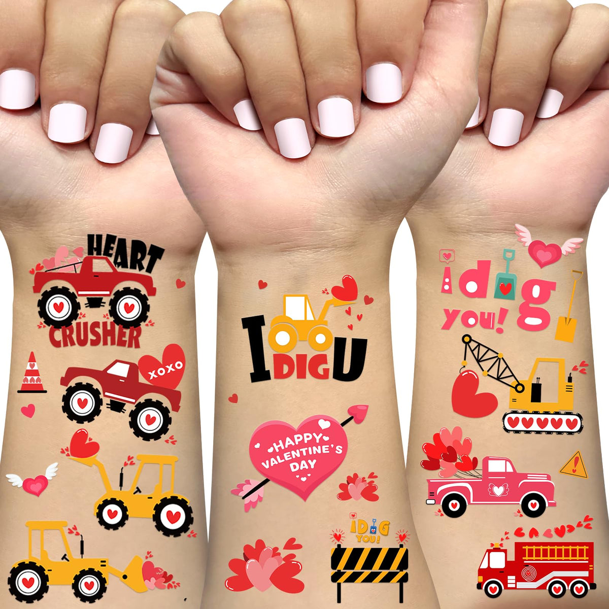 Tatouages Ovasorve Saint-Valentin, coeurs roses, idéal pour décoration en classe.