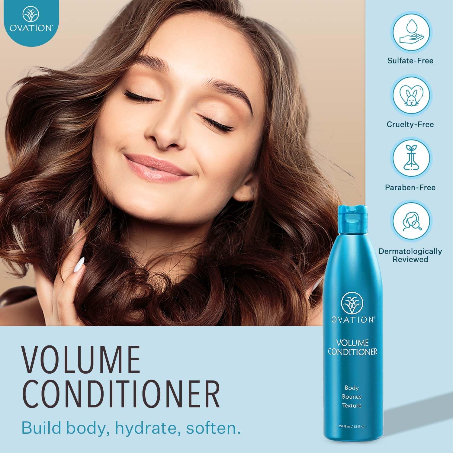 Ovation Hair Volume Conditioner: texture crème légère qui n’alourdit pas les cheveux fins.