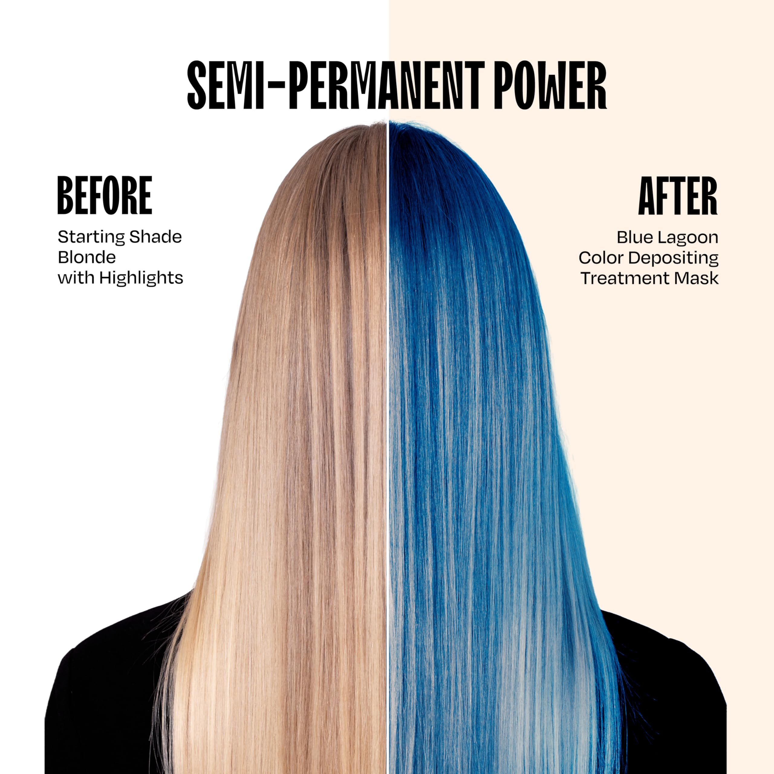 Résultat après coloration avec oVertone Bleu Lagune sur cheveux.