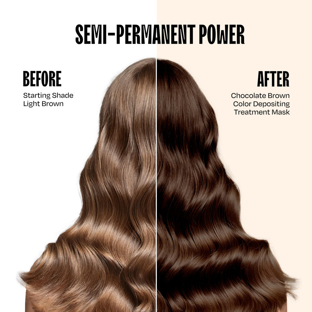 oVertone chocolat brun masque colorant appliqué sur cheveux pour une couleur durable.