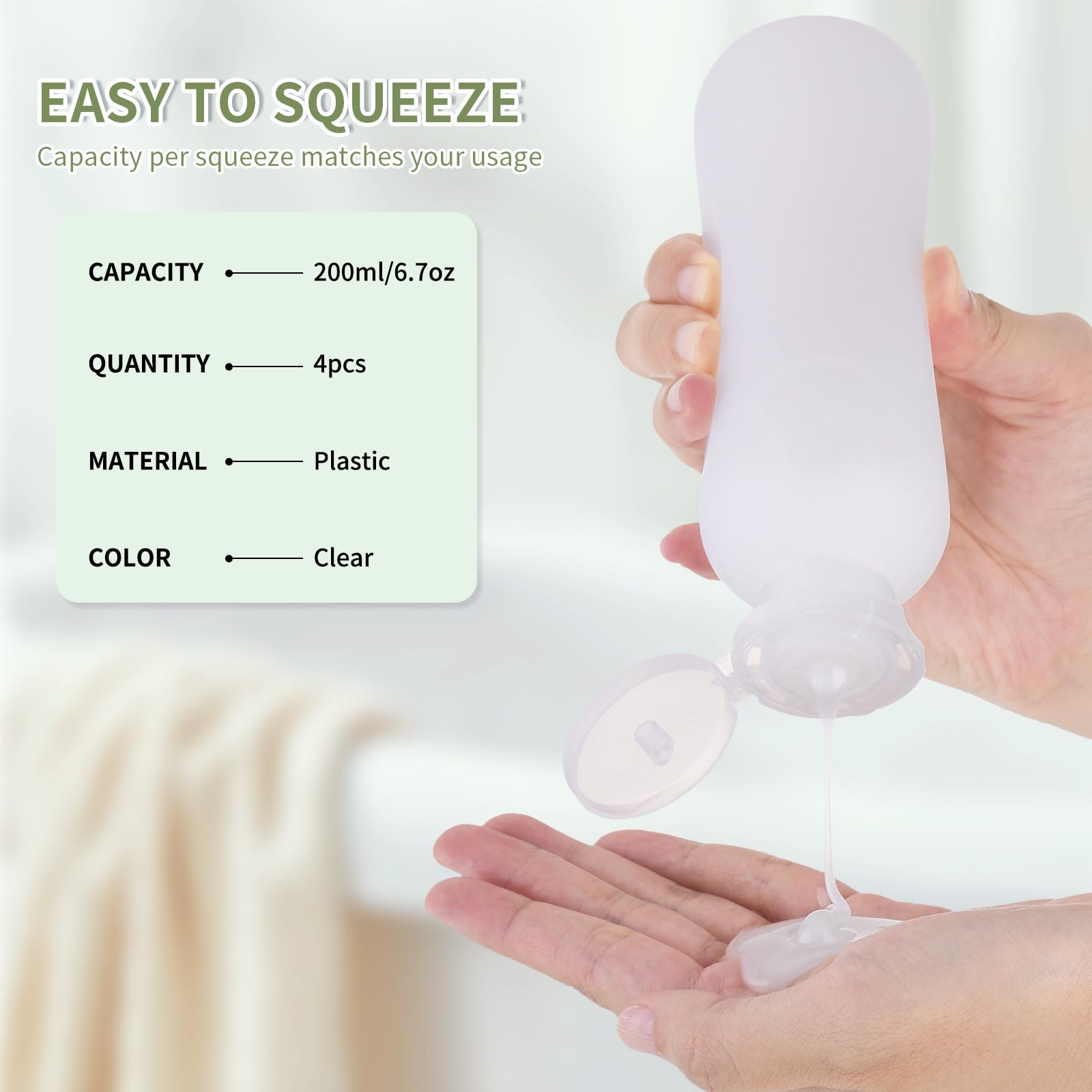 Flacon owlyee 200 ml transparent, facile à repérer en déplacement.