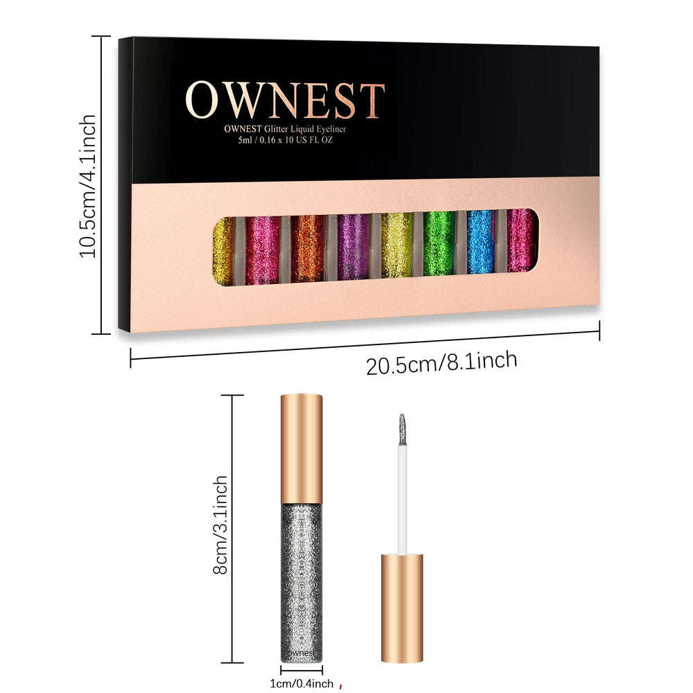 Liner liquide Ownest à paillettes bleu, rendu métallique durable et chic.