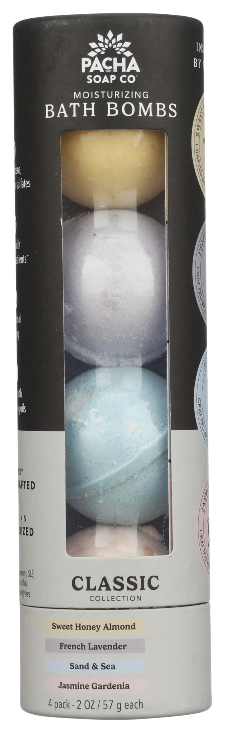 Pacha Soap Co Pacha Peaces Froth Bomb pack variete emballage – routine spa à domicile