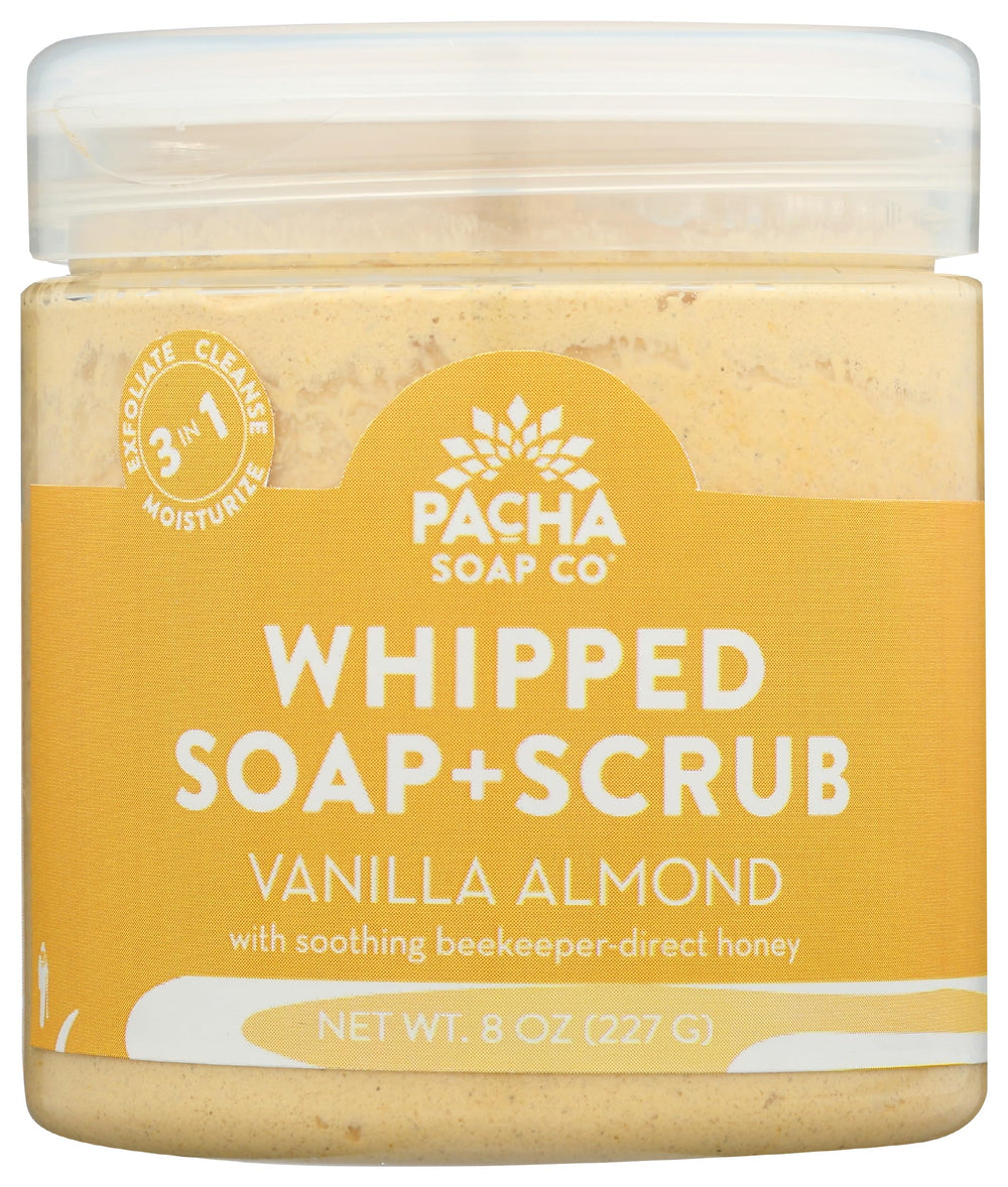 Pot gommage Vanille Amande de Pacha Soap Co, exfoliation douce.