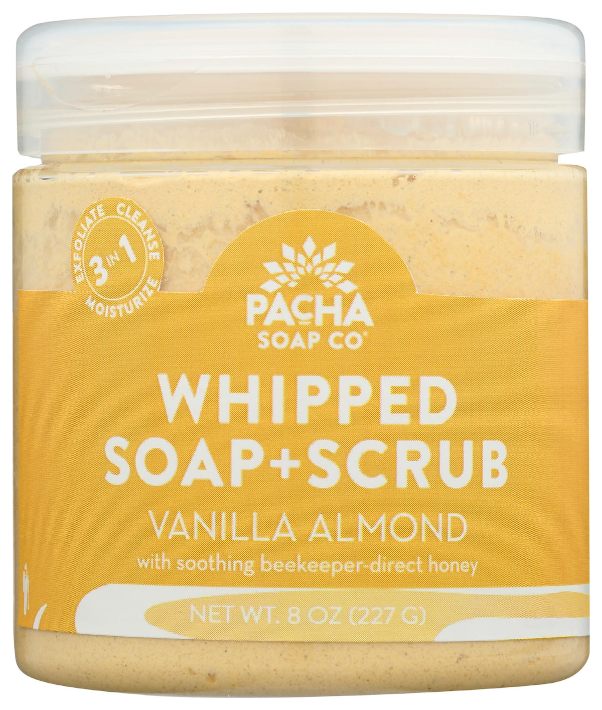 Pot gommage Vanille Amande de Pacha Soap Co, exfoliation douce.