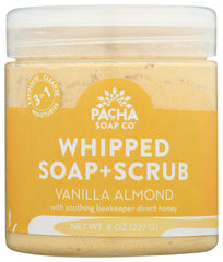 Pot gommage Vanille Amande de Pacha Soap Co, exfoliation douce.