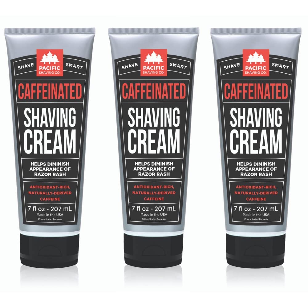 Pacific Shaving Company crème à rasage caffeinée, beurre de karité et menthe, hydratante et revitalisante.
