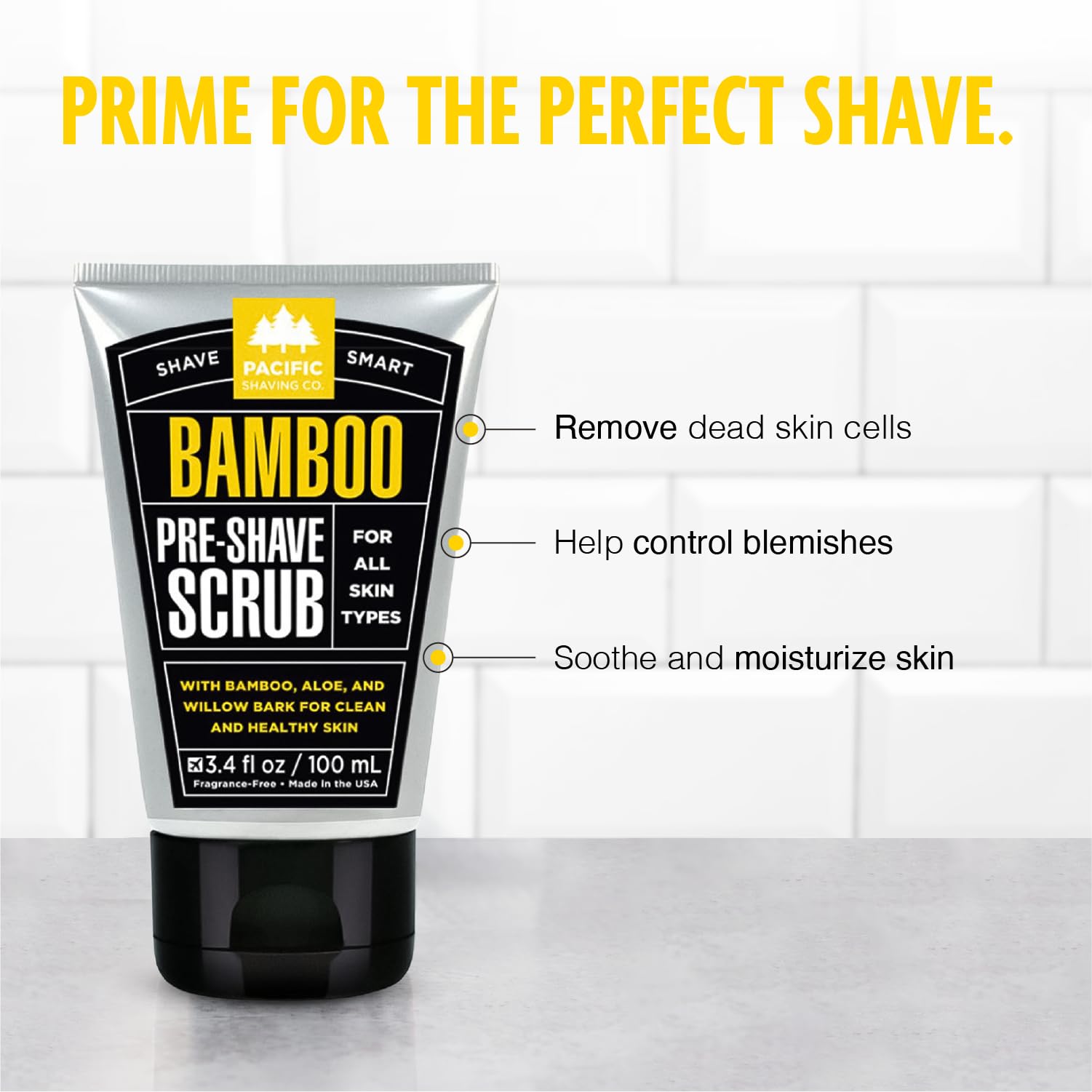 Marque Pacific Shaving Company – texture exfoliante visible, révèle une peau plus lisse.