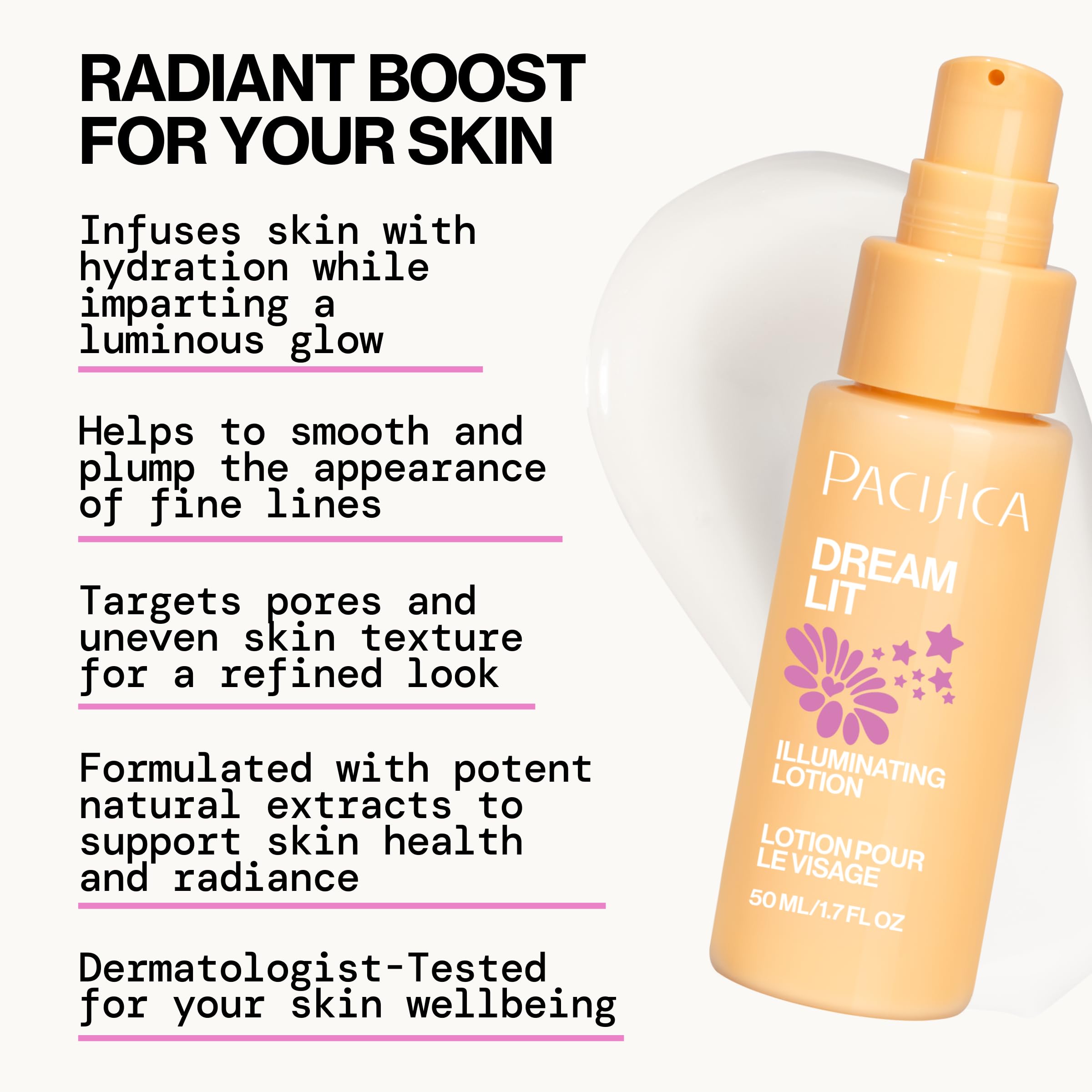 Pacifica Dreamlit application quotidienne hydratation peau.
