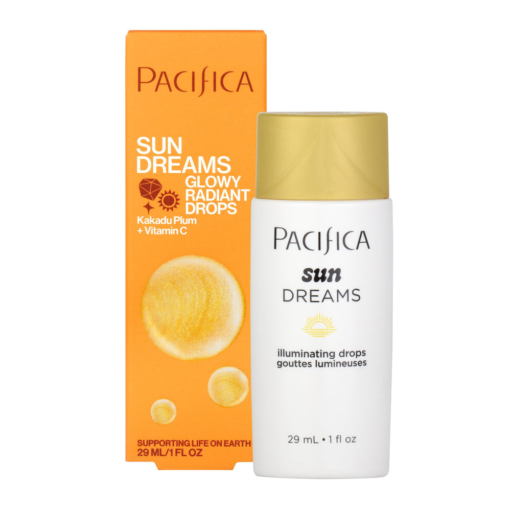 Pacifica Gouttes Éclat Crépuscule, bouteille compte-gouttes, précision d'application et résultat lumineux.