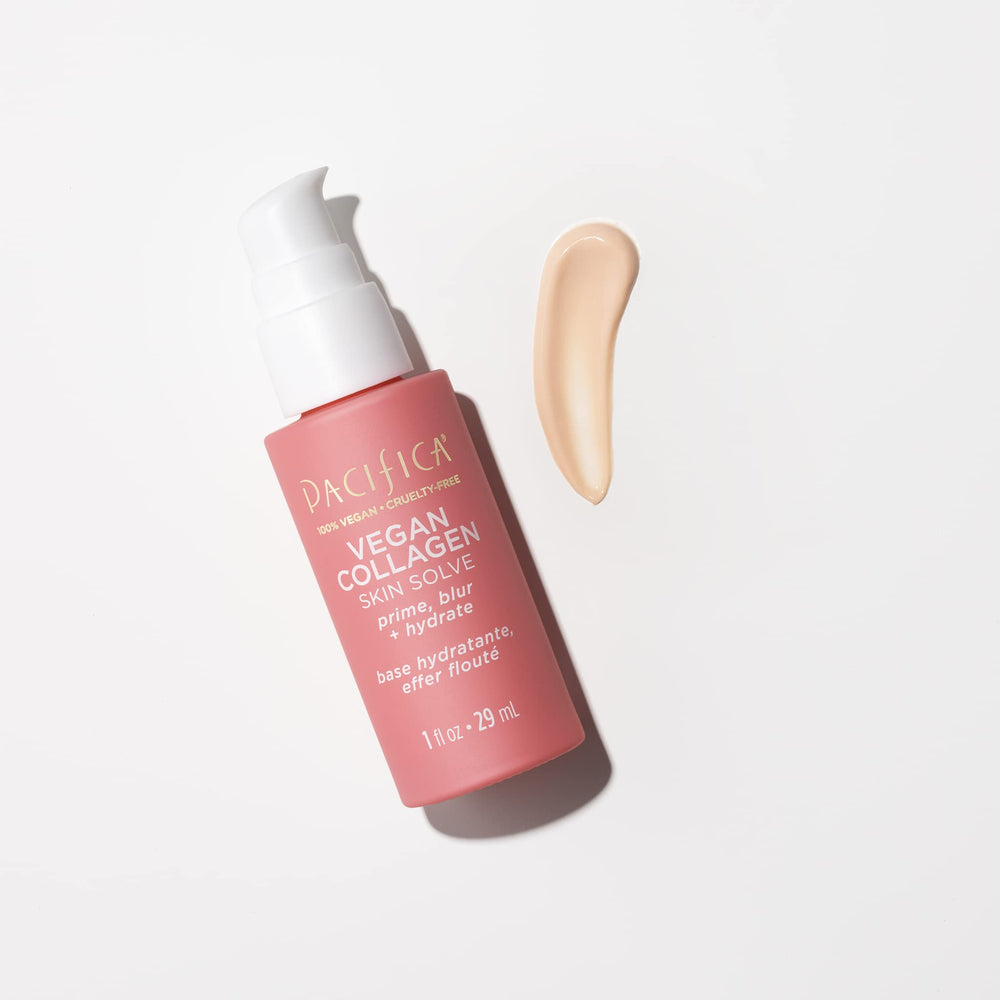 Pacifica Vegan Collagen Skin Solve Primer, extrait fleur d'oranger apaise et hydrate délicatement.