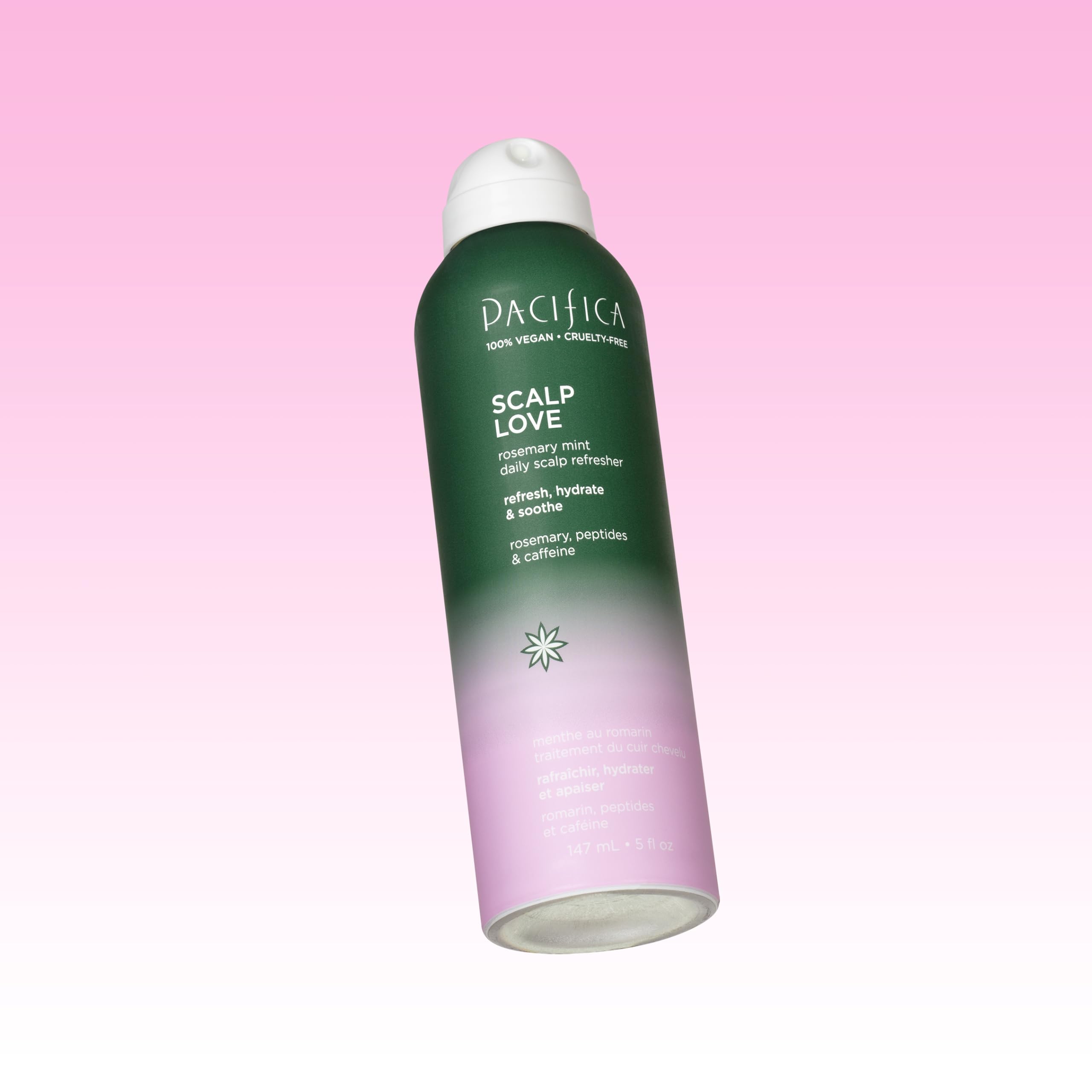 Sérum Pacífica appliqué sur cheveux propres et mouillés pour revitaliser.