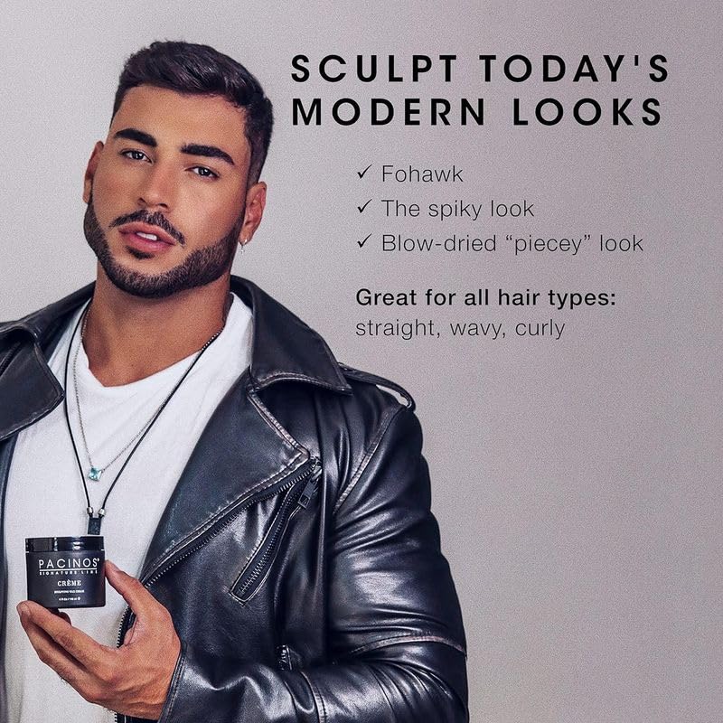 Pacinos Crème Sculptant – maintien moyen et brillance douce sur tous types de cheveux.