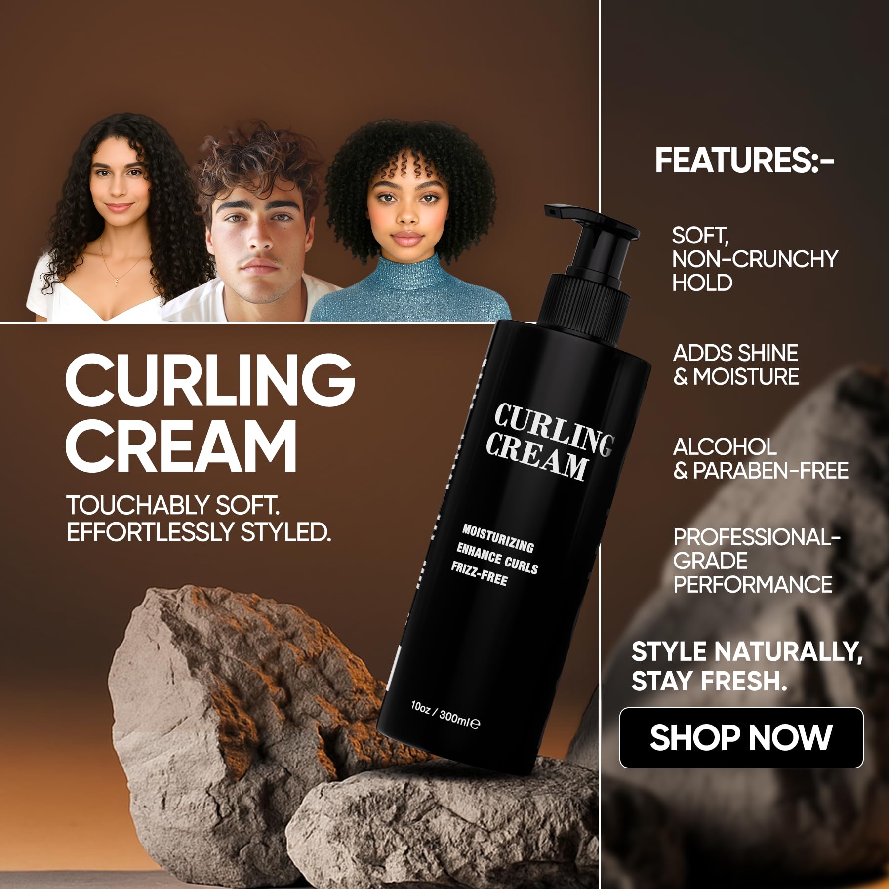 Pacinos Curling Cream on hair strands for defined, frizz-free curls.