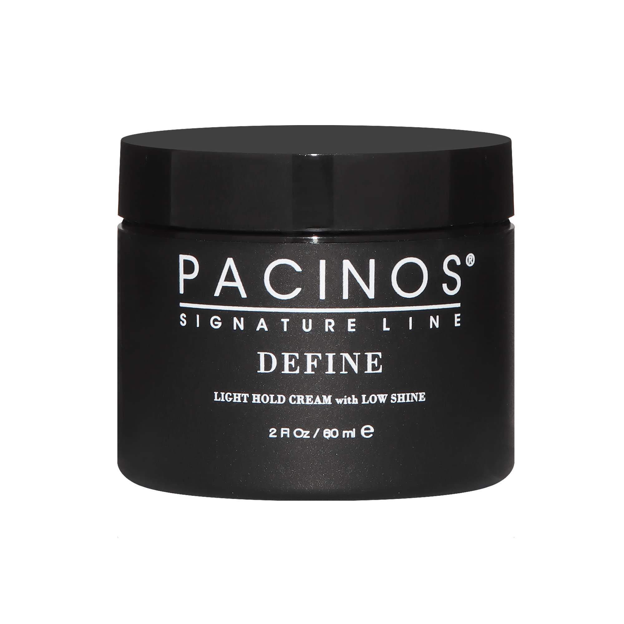 Pacinos Define Light Hold bottle close-up showcasing sleek design for easy styling.