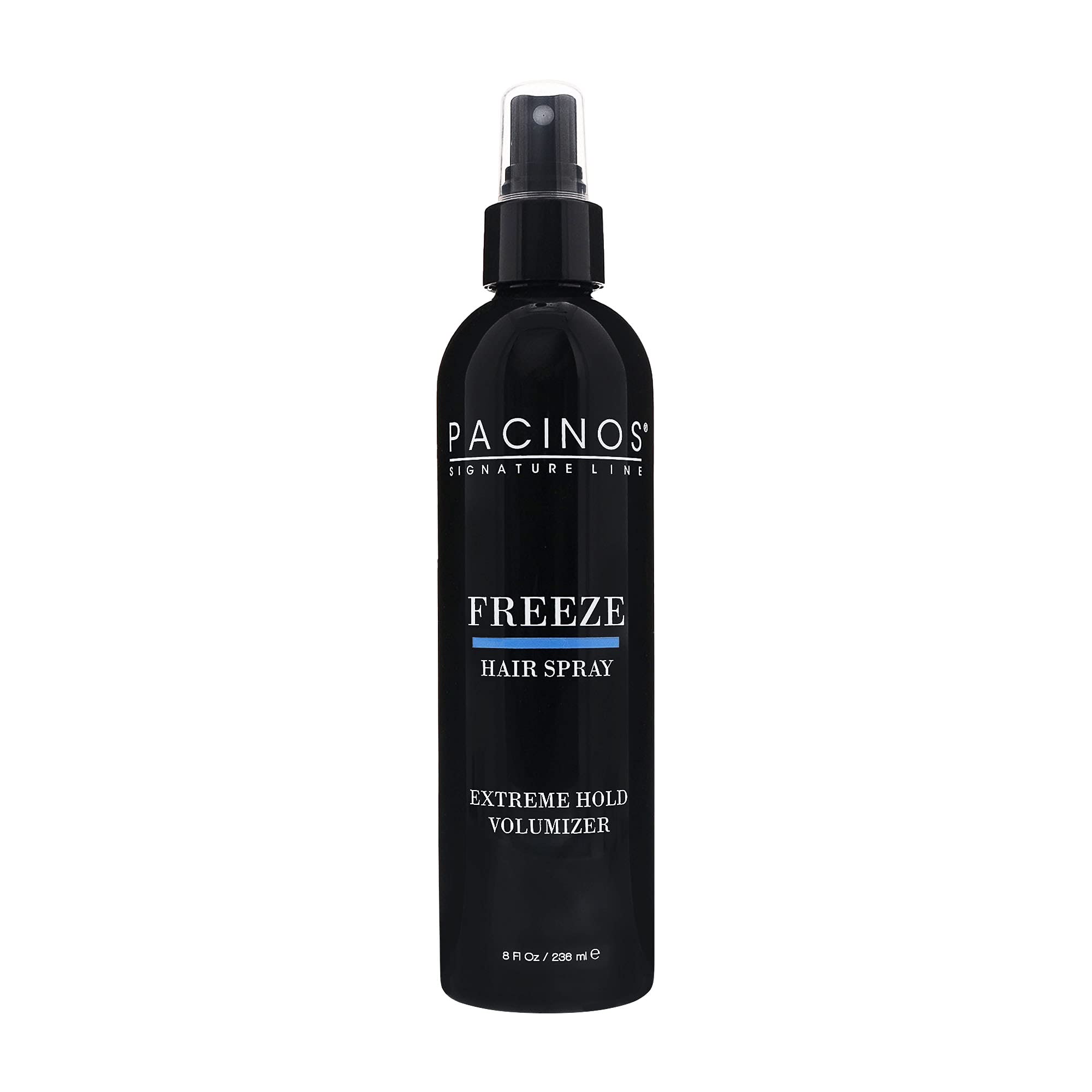 Pacinos Freeze Hair Spray bottle front for all-day hold and premium styling.