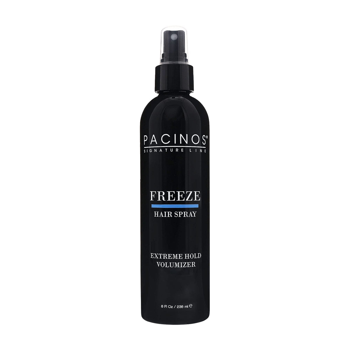 Pacinos Freeze Hair Spray bottle front for all-day hold and premium styling.