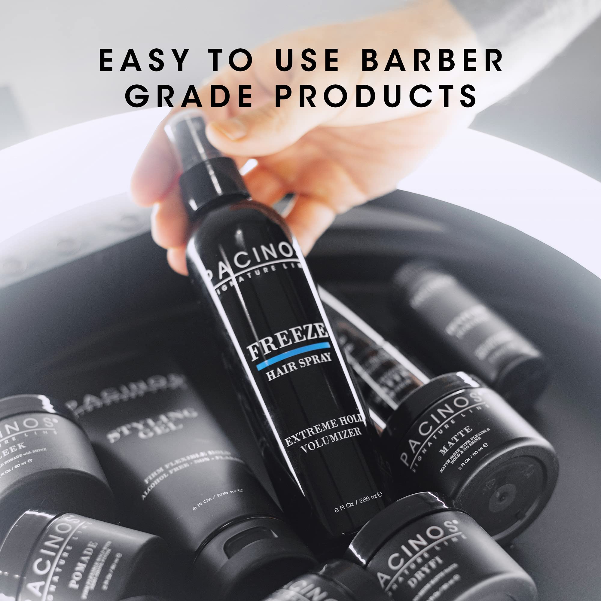 Pacinos Freeze Hair Spray adds natural volume without stiffness.