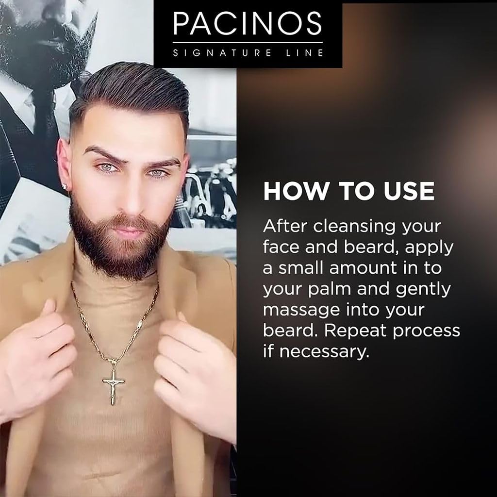 Pacinos huile-barbe-brillance-naturelle: finition lumineuse et saine pour la barbe.
