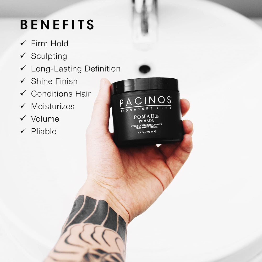 Pomade Pacinos avec tenue flexible pour réajuster le style tout au long de la journée.