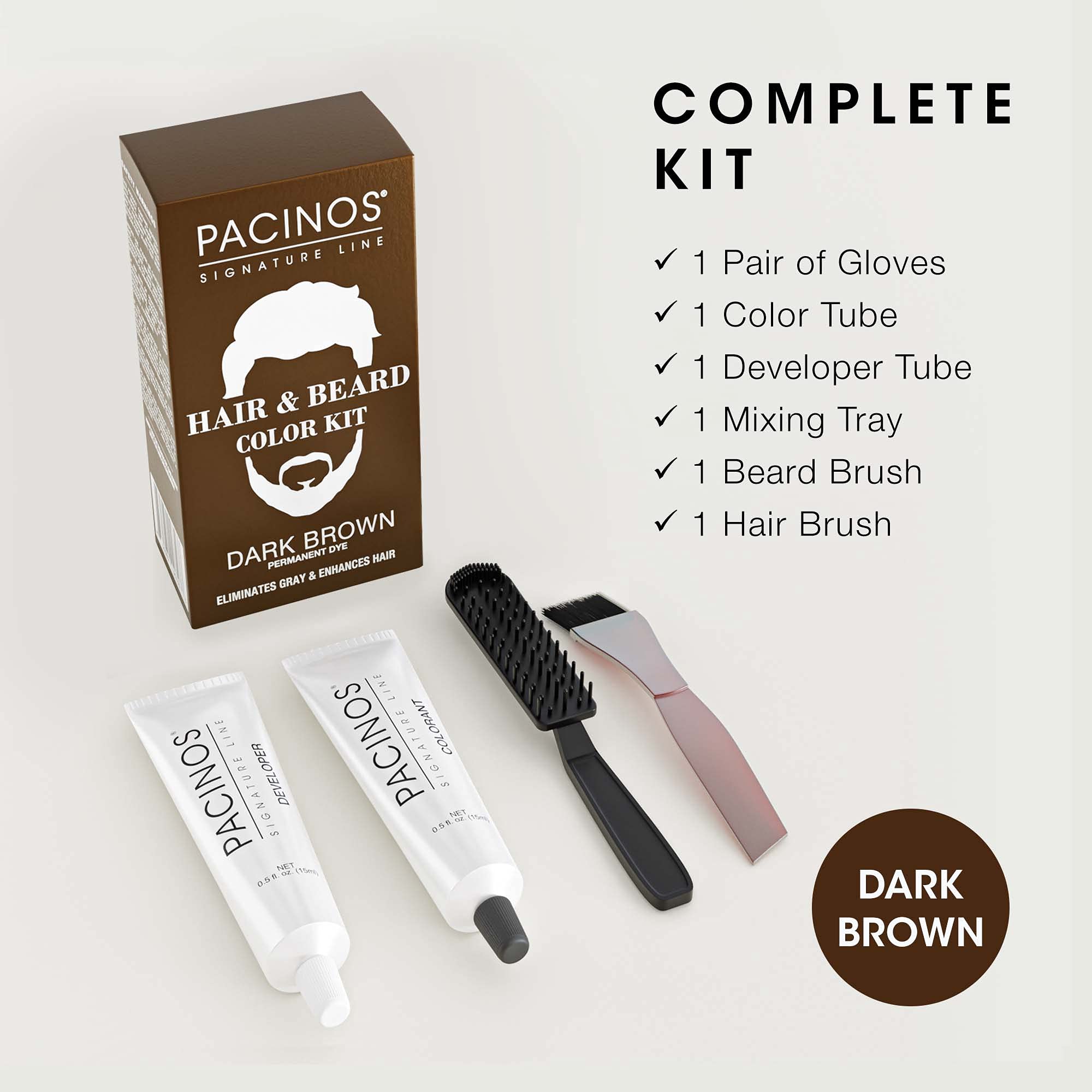 Pacinos tube colorant cheveux barbe brun foncé, application facile pour résultats naturels.
