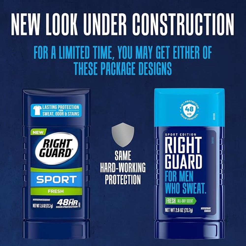 Pack de six Right Guard Sport bâton invisible pour une protection continue.