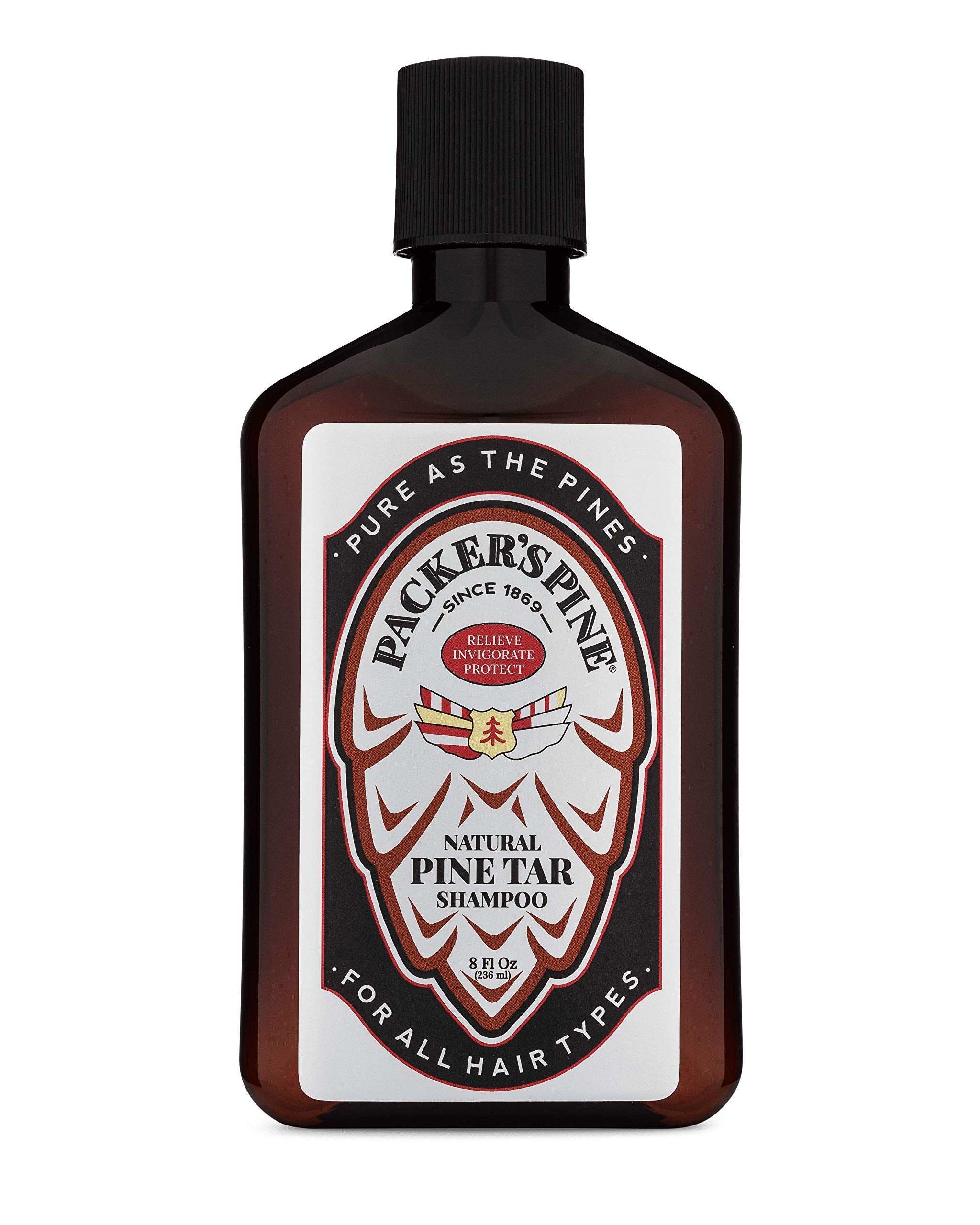 Packer's Pine Tar Shampoo — bouteille visible, soin naturel pour cuir chevelu sec et irrité.