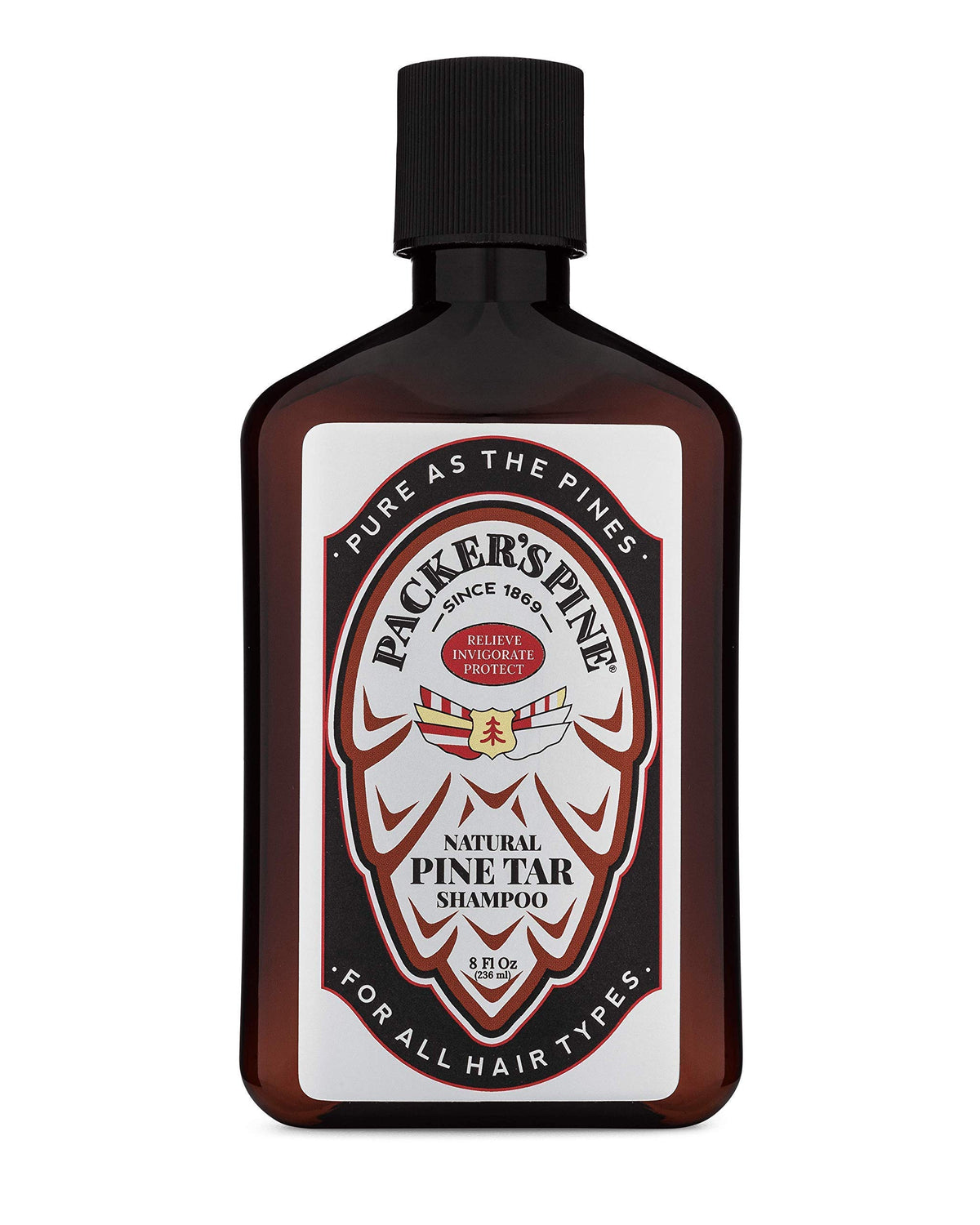 Packer's Pine Tar Shampoo — bouteille visible, soin naturel pour cuir chevelu sec et irrité.