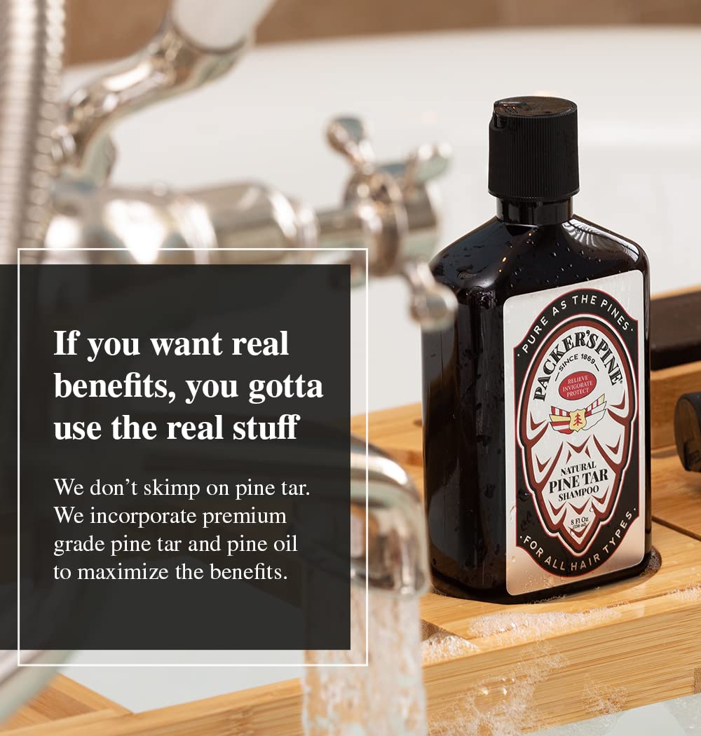 Packer's Pine Tar Shampoo — etiquette naturelle, sans parabènes et sans sulfates.