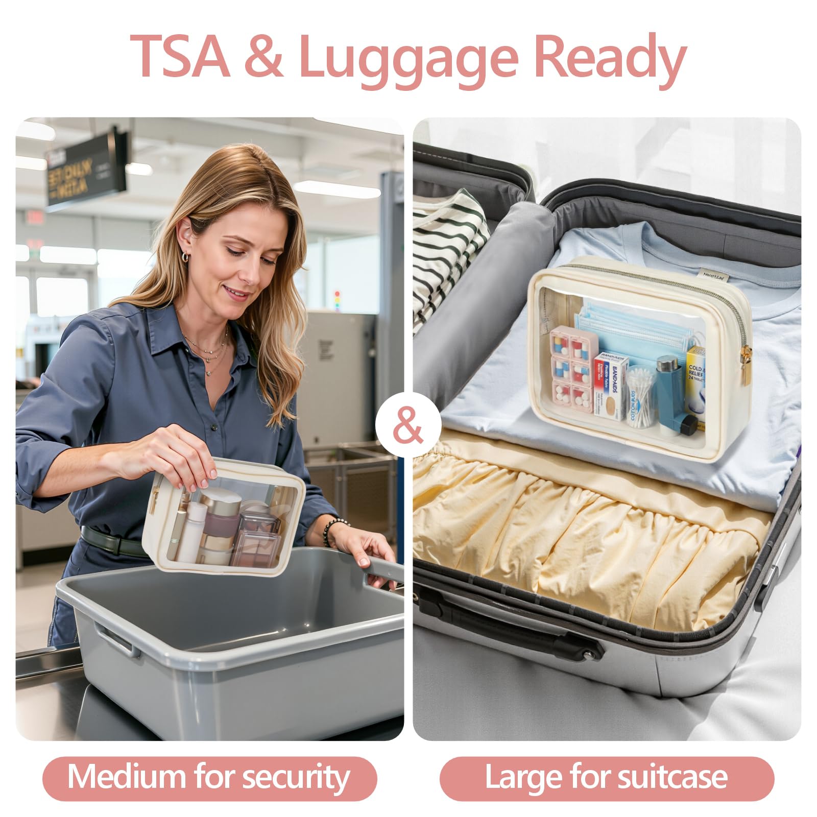 PACKISM sac de toilette transparent moyen ouvert pour les articles d'hygiène en déplacement.