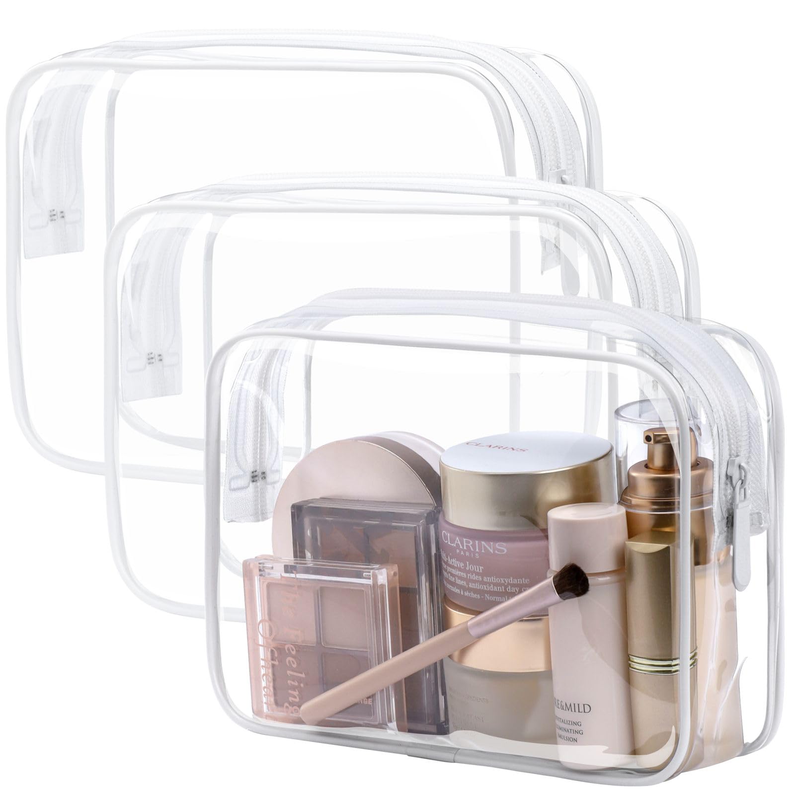 Packism trousse toilette transparente moyenne, lot de 3, rangement clair et pratique.