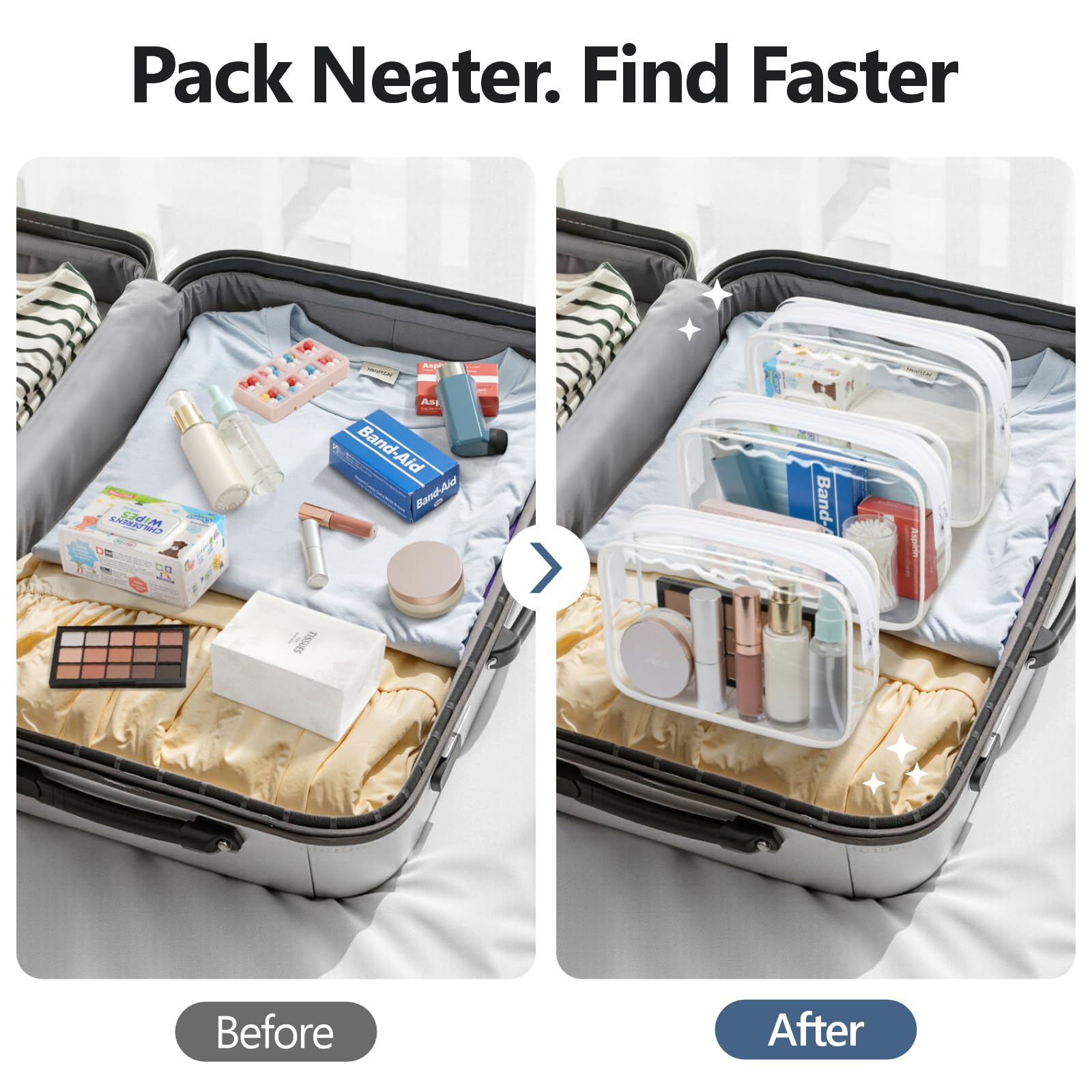 Packism trousse transparente moyenne, accès rapide à vos essentiels en voyage.