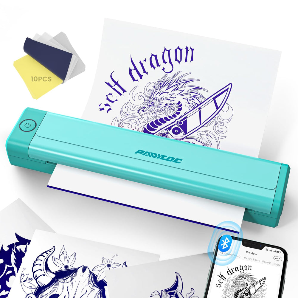 Padieoe imprimante stencil tatouage avec batterie 2000mAh, idéale pour sessions prolongées.