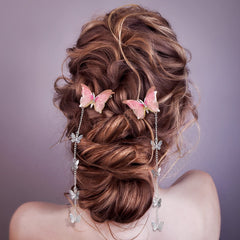 Barrette PAGOW papillon tissu bleu, légère et polyvalente