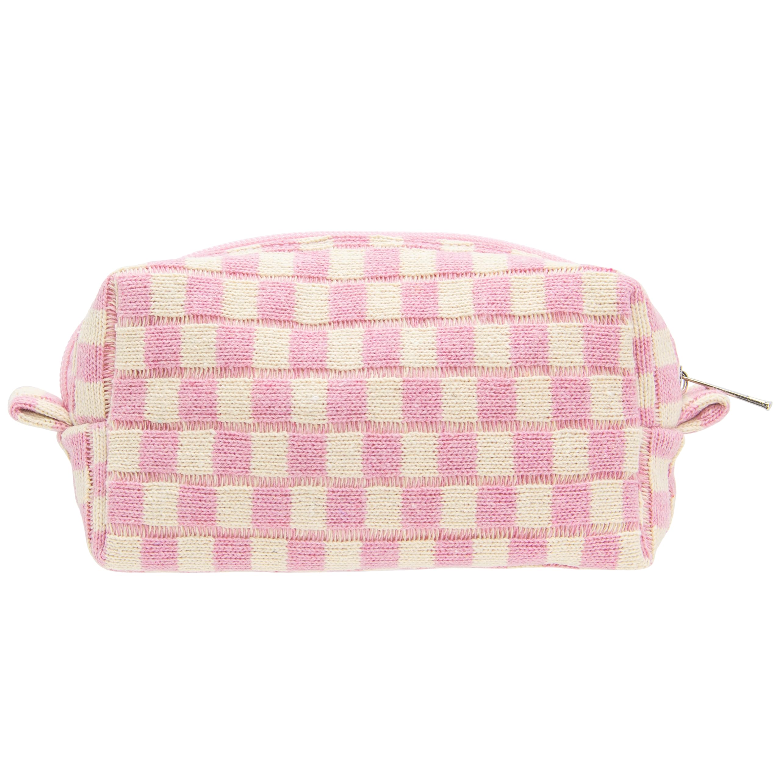 PAZIMIIK pochette maquillage carré rose beige, rangement pratique pour sac à main.