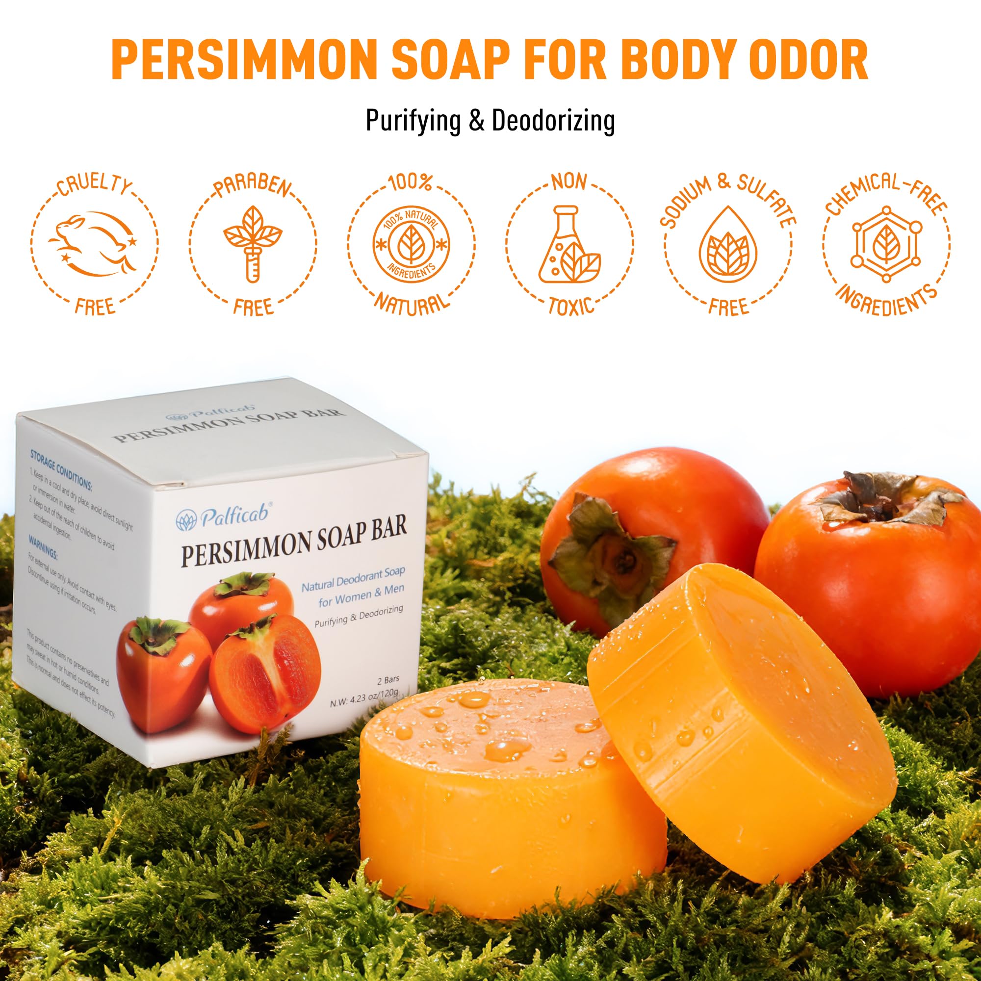 PALFICAB savon kaki mousse riche, nettoyage en profondeur et douceur.