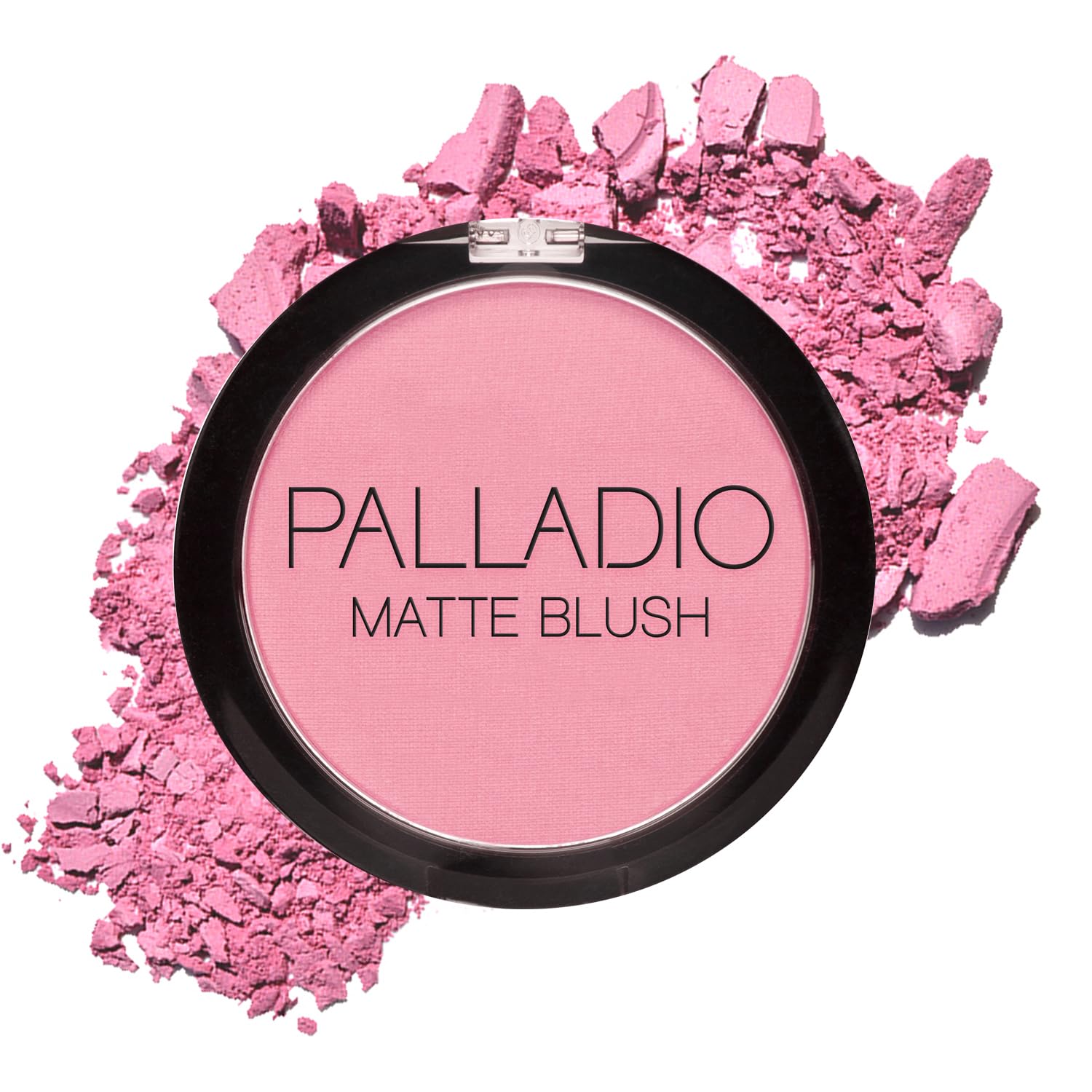 Palladio Matte Blush rose-framboise appliqué sur les joues pour un éclat naturel.