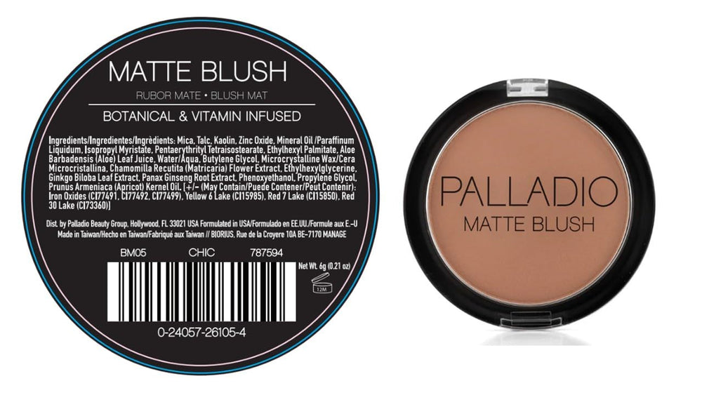 Palladio rouge à joues, usage quotidien rapide avec une tenue légère.