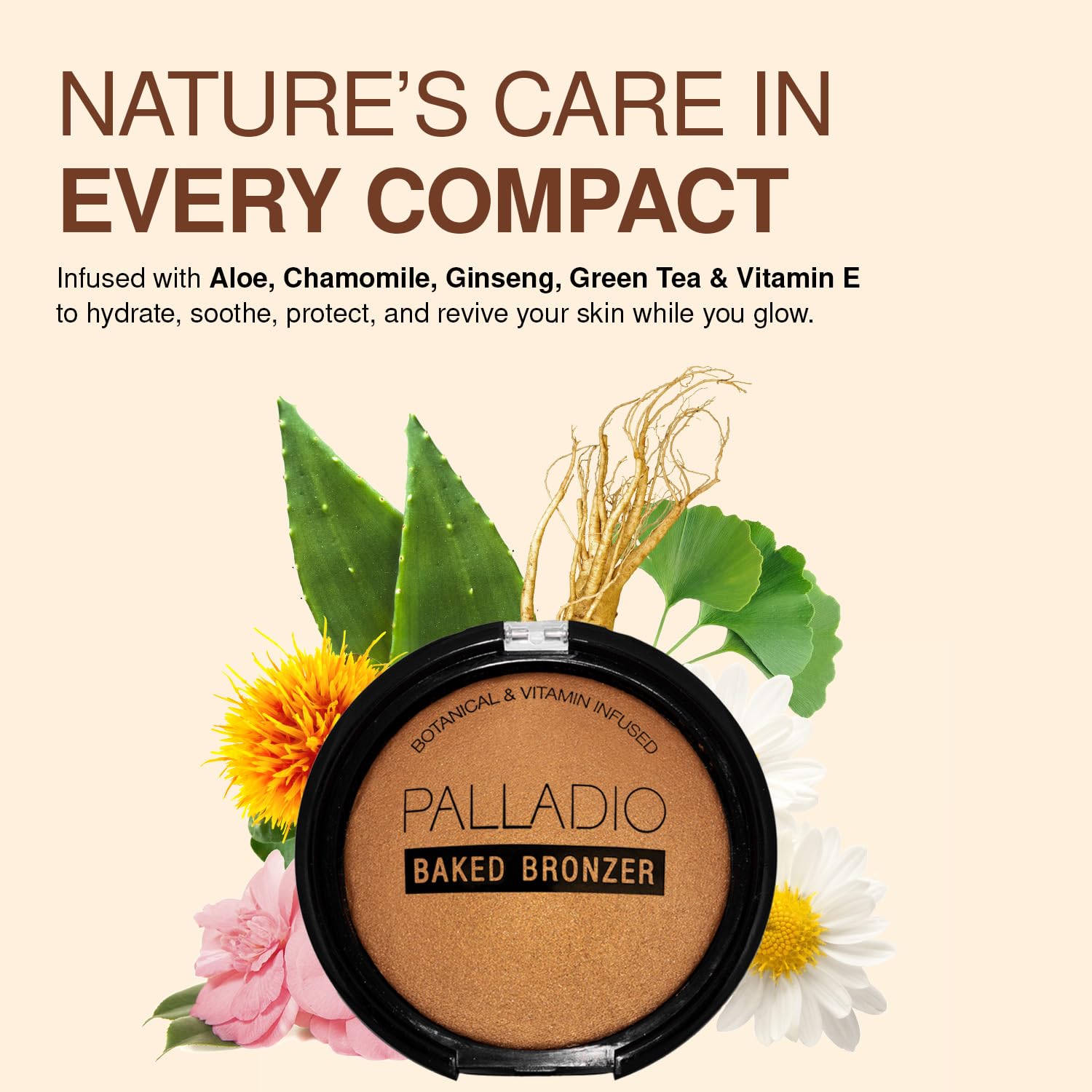 Palladio Baked Bronzer Atlantique : ingrédients végétaux hydratants pour la peau.