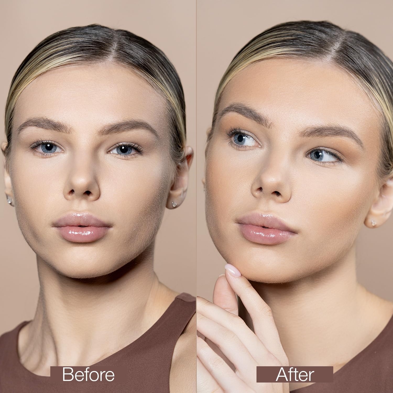 Échantillon Palladio Cream Bronzer sur peau naturelle, test couleur caramel latte.