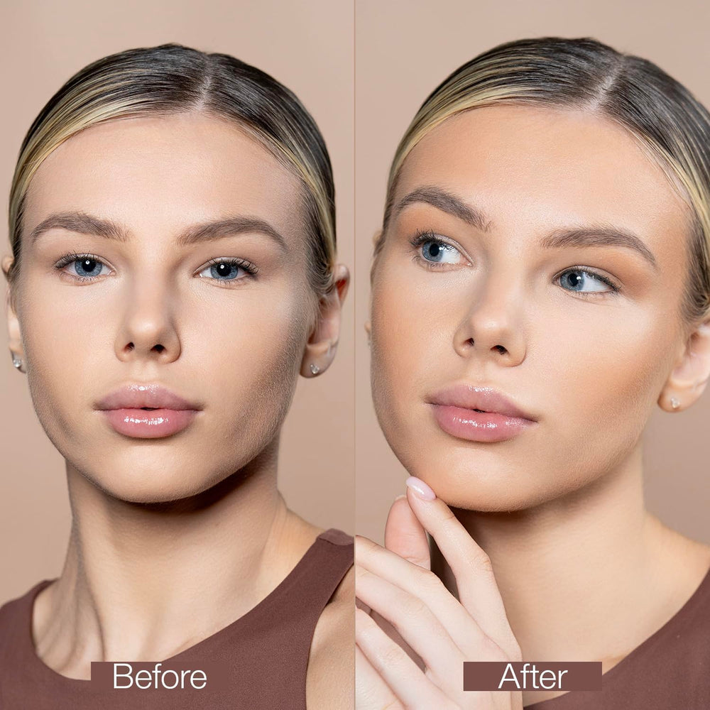 Échantillon Palladio Cream Bronzer sur peau naturelle, test couleur caramel latte.