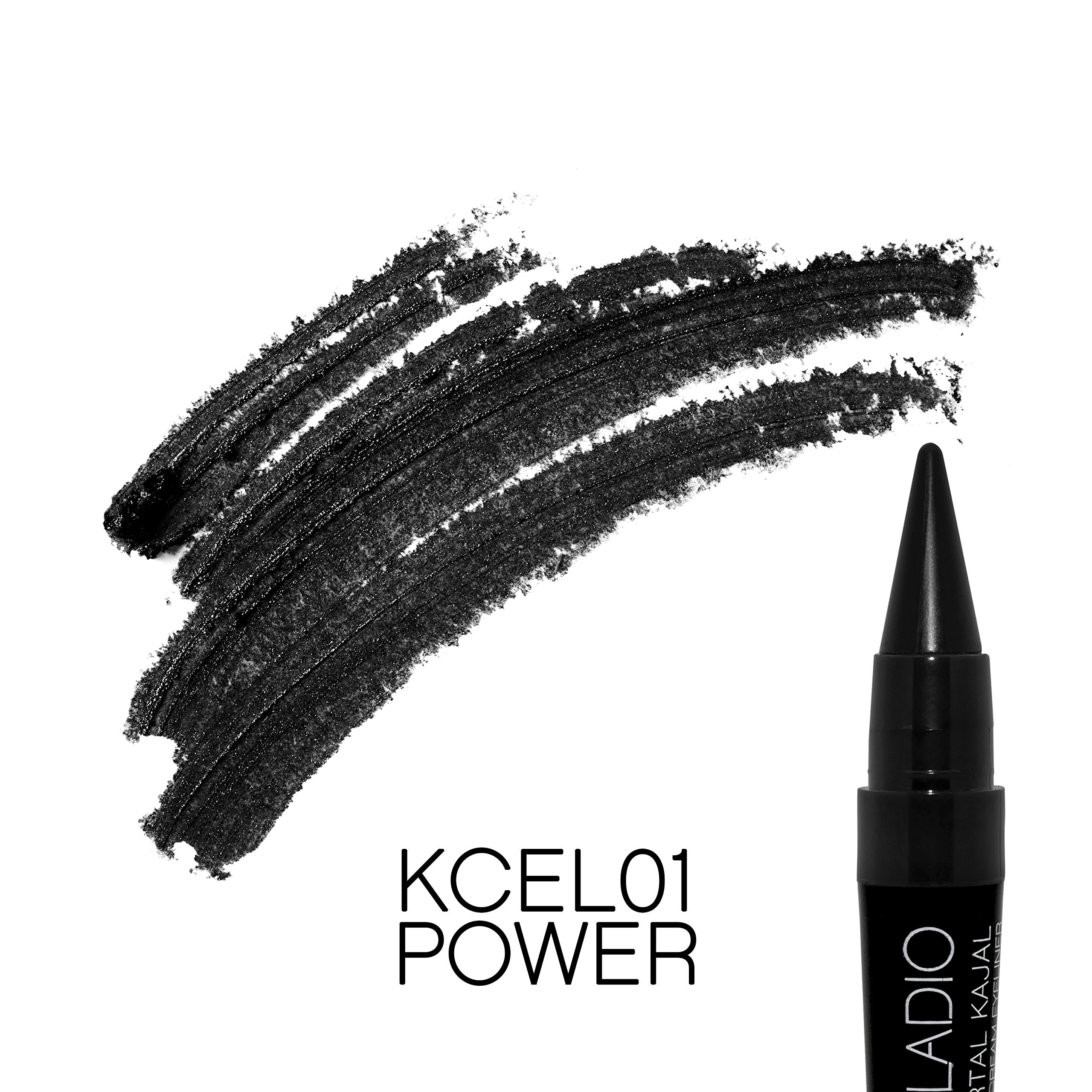 Palladio Immortal Kajals sur paupière inférieure, texture douce et tenue durable.