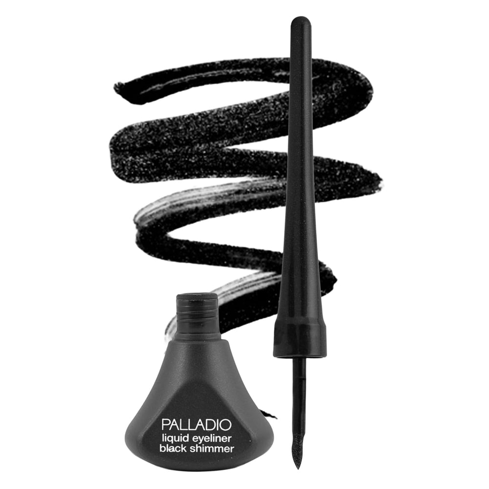 Palladio Liquid Eyeliner Noir Shimmer avec applicateur Easy G pour un trait précis.